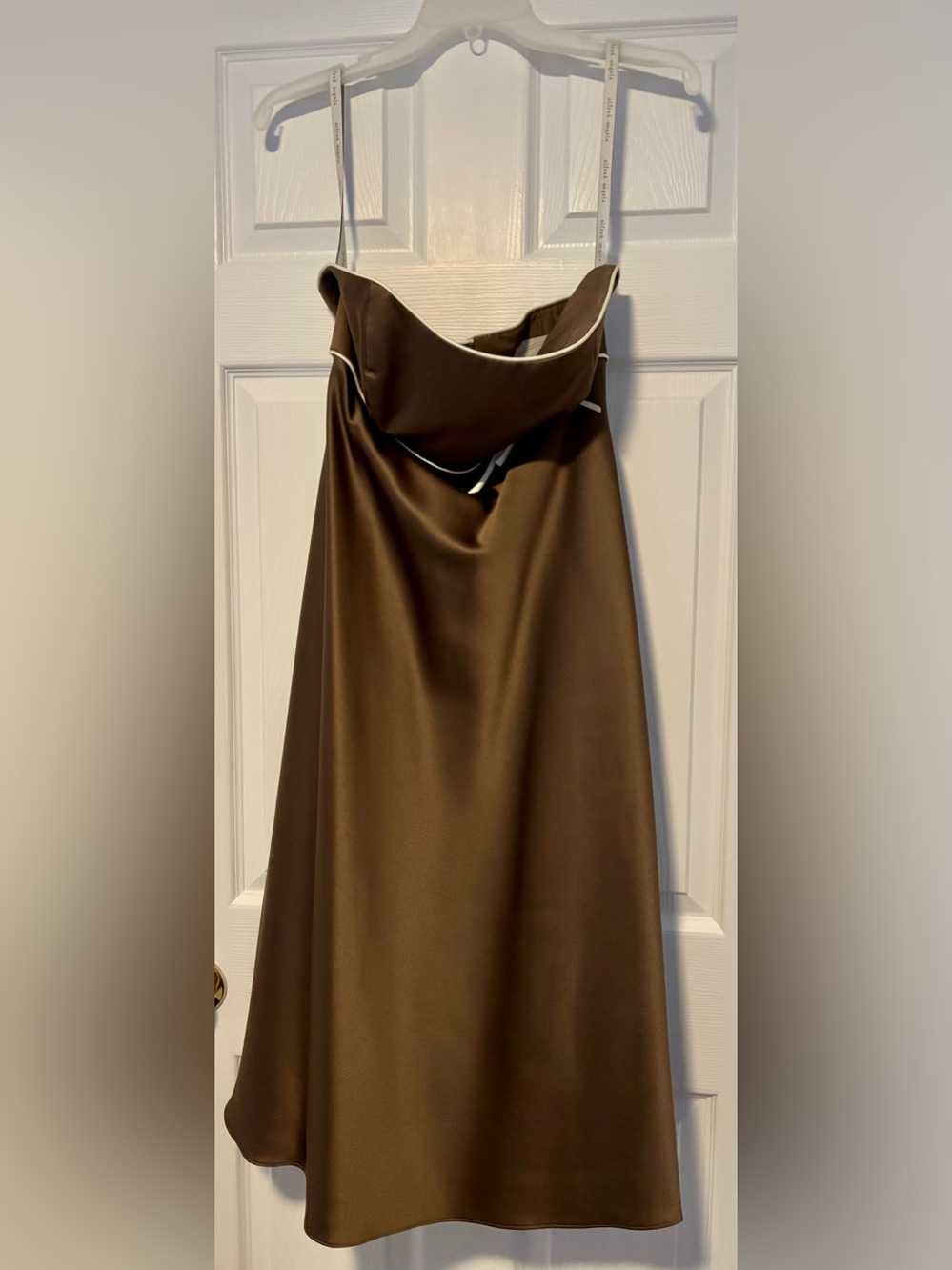 Alfred Angelo Satin A-Line Skirt in Chocolate Brown with Ivory Trim